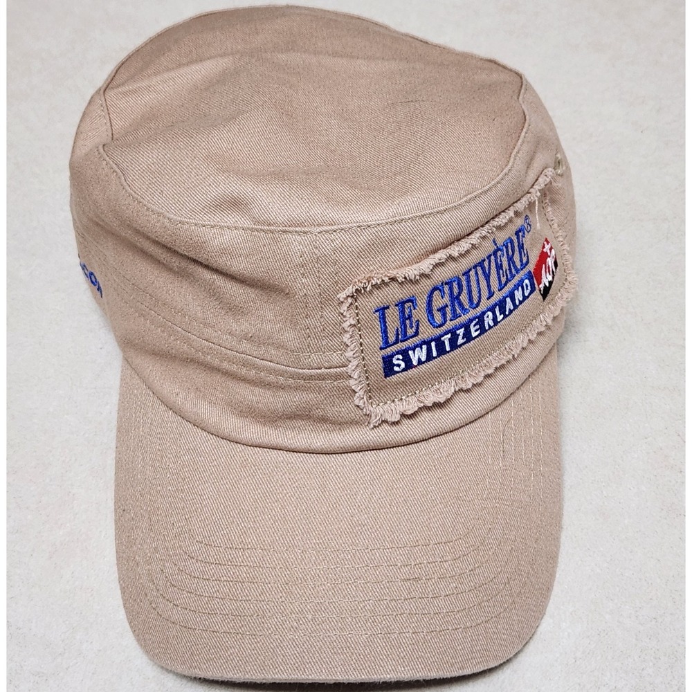 Le Gruyere Switzerland AOP Cadet Hat Tan Khaki Cotton Military Cap Adjustable